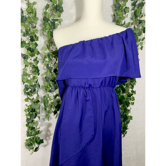 Vintage Hello Miss Royal Blue Asymmetrical One Sleeve Ruffle Mini Dress Small - Picture 2 of 8